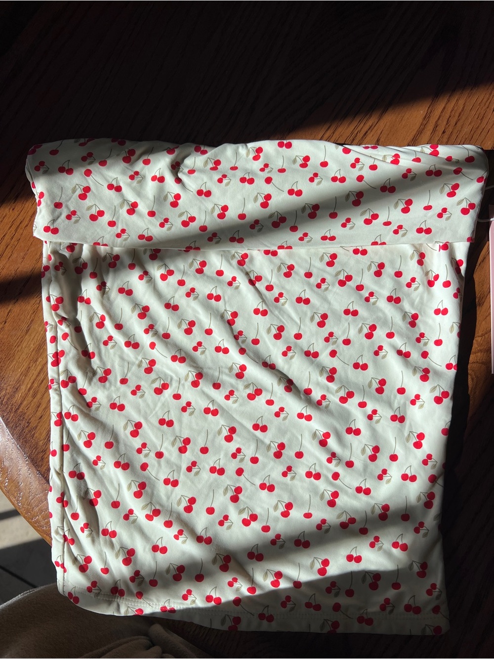 Cherry Print Strapless Tube Top - Cream and Red